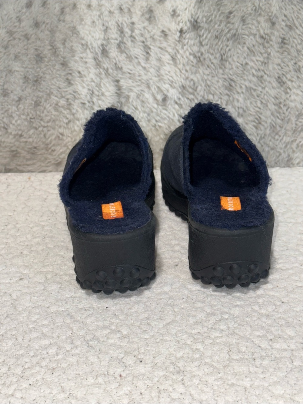 Rocket Dog Fran Navy Suede Platform Clogs Fuzzy Lined Mules 90s Y2K Size 6 - Picture 5 of 12